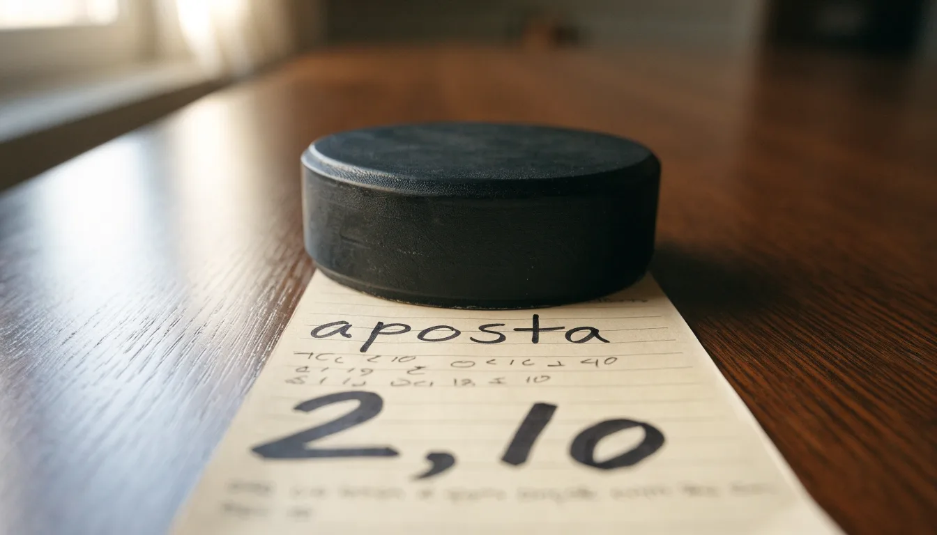 Uma bola de futebol pousada sobre um talão de apostas em branco numa mesa de madeira, à luz do dia